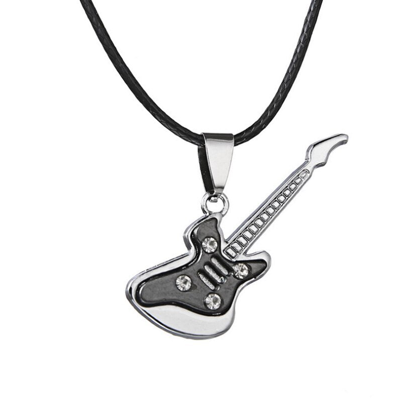Love Music Exquisite Guitar Shaped Pendant Leather Rope Clavicle Chain Jewelry - MERGE.DAY.1.FREESTYLE