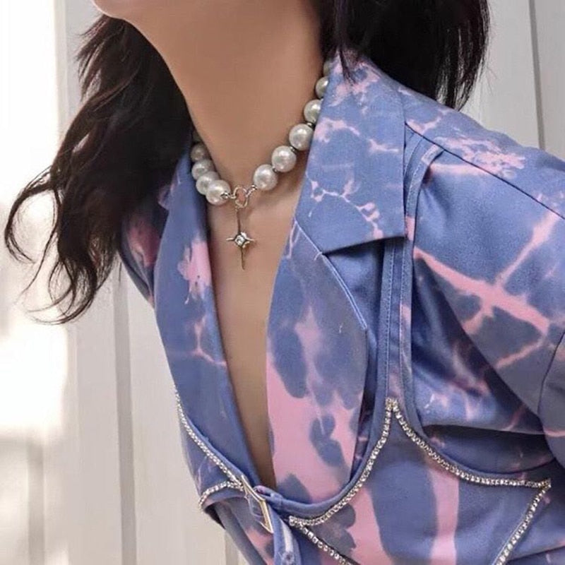 Luminous Beads Pearl Stitching Necklace Choker Cross Pendant Clavicle Sweet Party Jewelry - MERGE.DAY.1.FREESTYLE