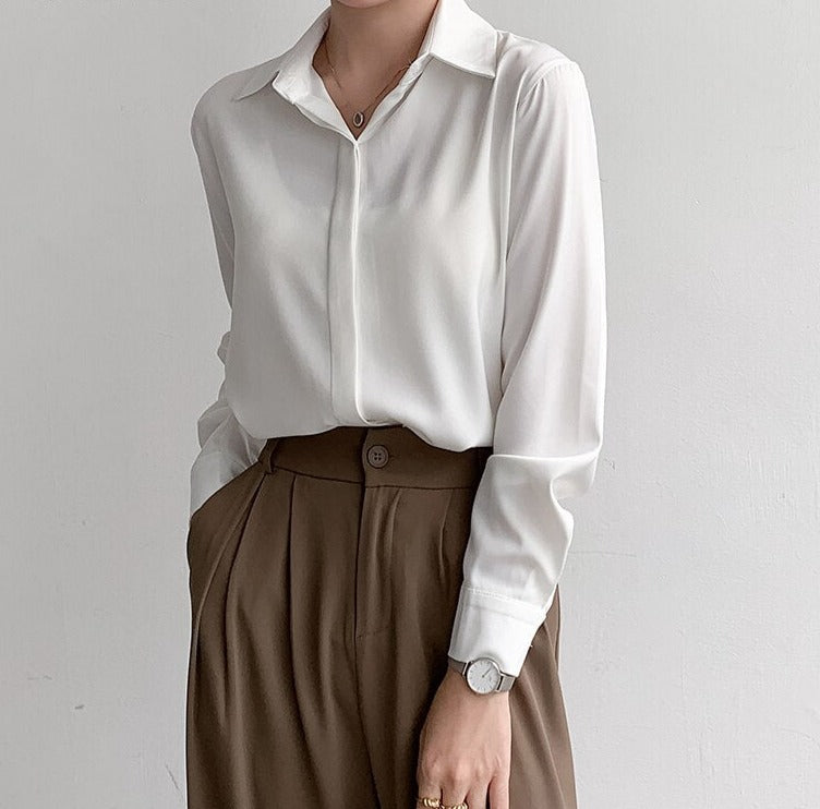 Spring Loose Women Satin Blouses Long Sleeve Single-breasted Female Shirts Top - MERGE.DAY.1.FREESTYLE