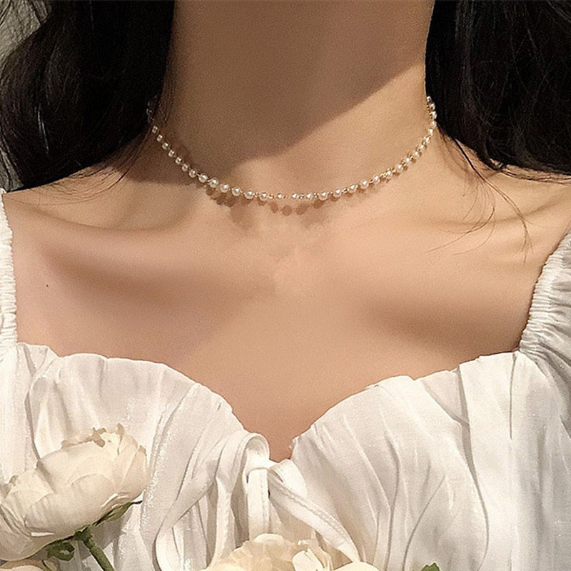 Beads Women's Neck Chain Kpop Pearl Choker Necklace Gold Color Jewelry On The Neck Pendant - MERGE.DAY.1.FREESTYLE