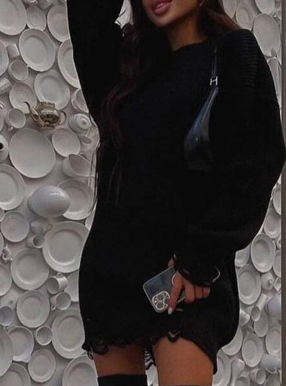 O Neck Oversized Mini Knitted Women Sweater Loose Dresses Autumn Winter Long Sleeve - MERGE.DAY.1.FREESTYLE