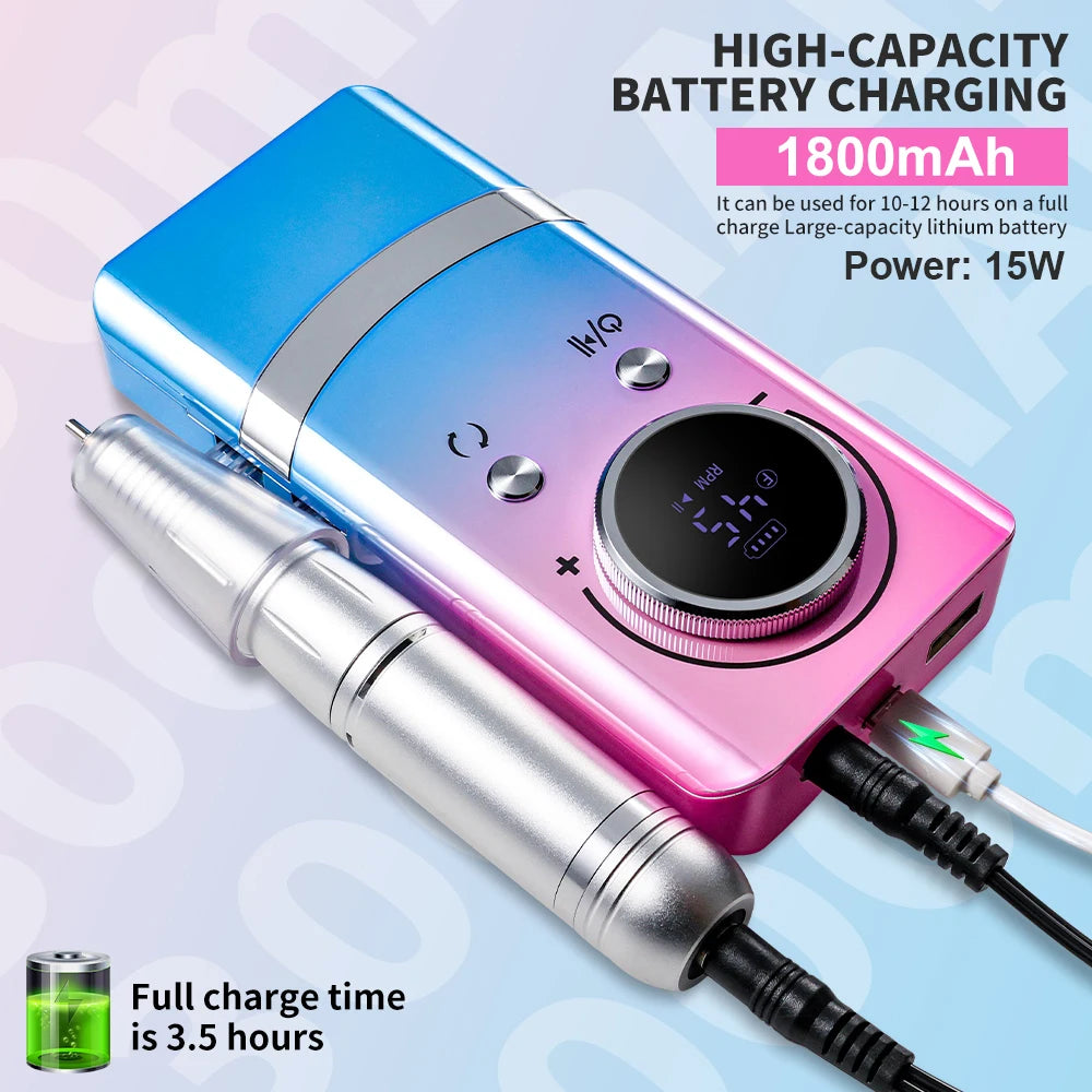 Portable Nail Drill Professional 45000 RPM Rechargeable Electric Nail File Machine Cordless E-File for Acrylic Gel Polishing - MERGE.DAY.1.FREESTYLE