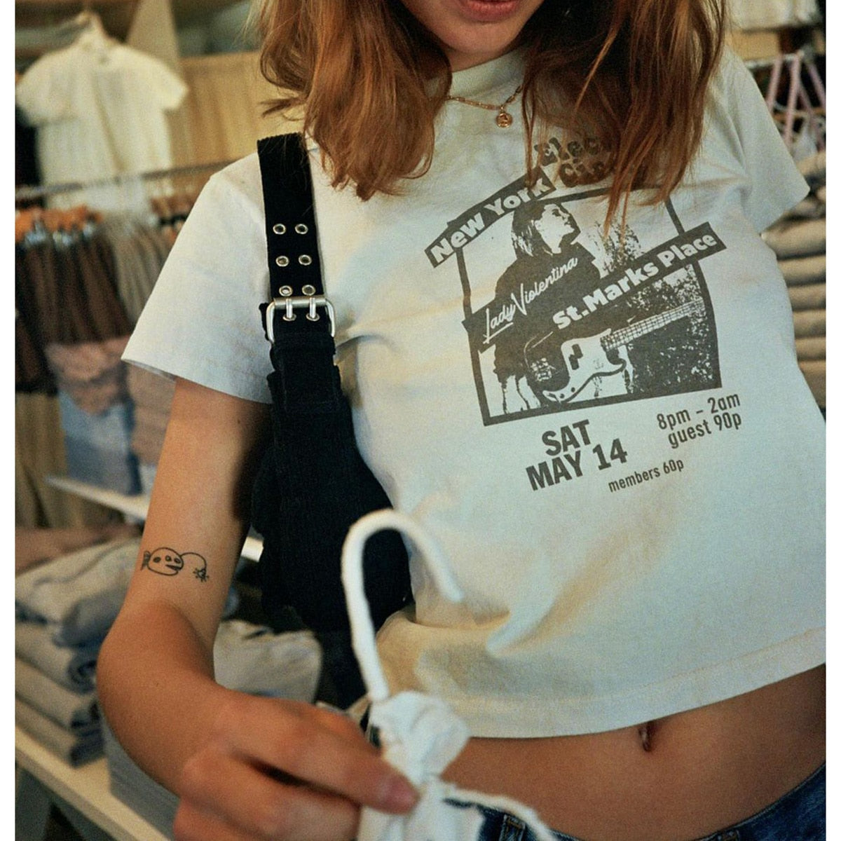 Guitar Crop Top Women Summer Round Neck Short Sleeve Cotton T Shirt Casual Streetwear Tshirt - MERGE.DAY.1.FREESTYLE