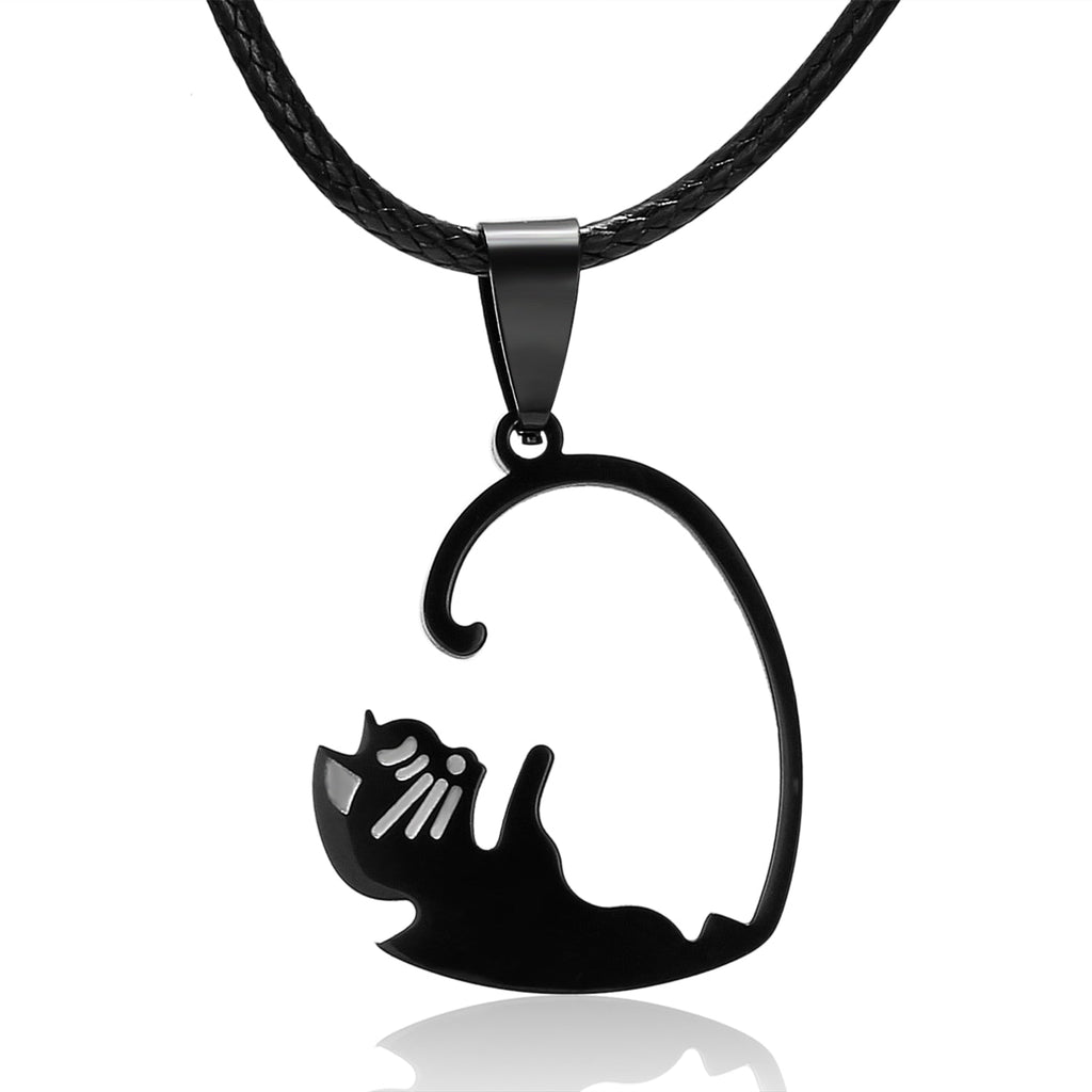 Black White Cat Stitching Necklace Friendship Heart Shape Gold White Cat Cute Couple Jewelry - MERGE.DAY.1.FREESTYLE
