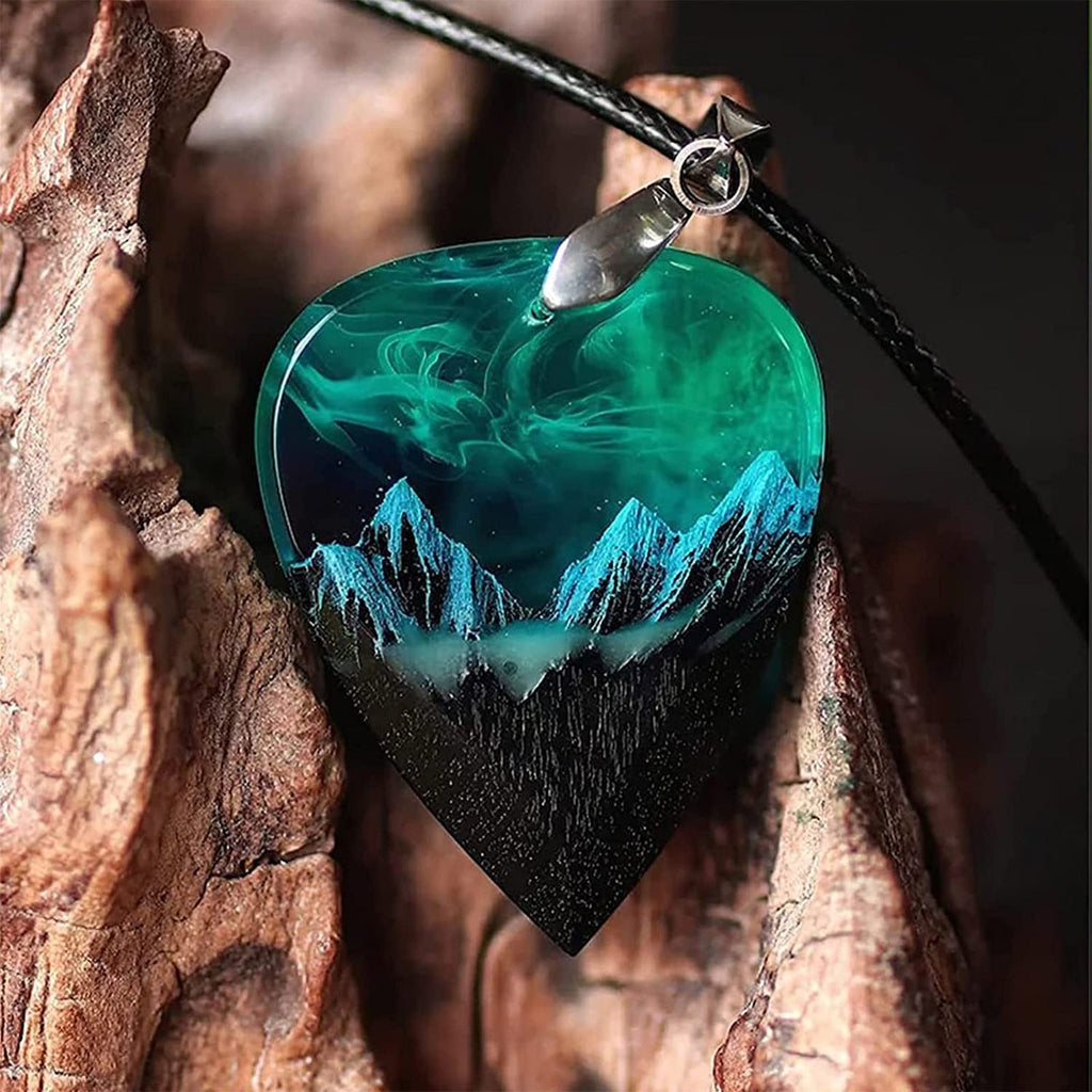Epoxy Resin Necklace Wooden Pendant Mountains Heart Pendants Paired - MERGE.DAY.1.FREESTYLE