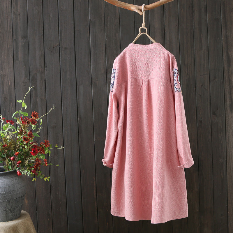 Women White Shirt 100% Cotton Embroidery Long Sleeve Button Up Blouse Loose Office Top - MERGE.DAY.1.FREESTYLE