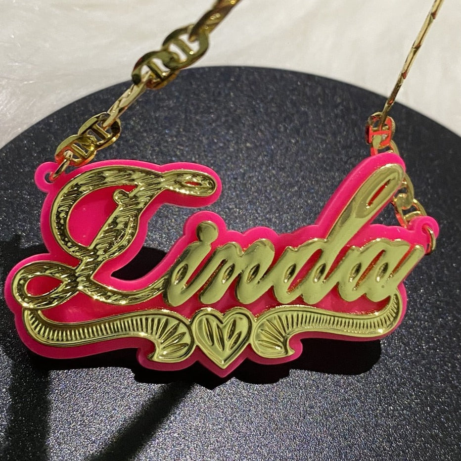 Customized Double Gold-plated Custom Name Necklace Custom Acrylic Pendant Necklace - MERGE.DAY.1.FREESTYLE