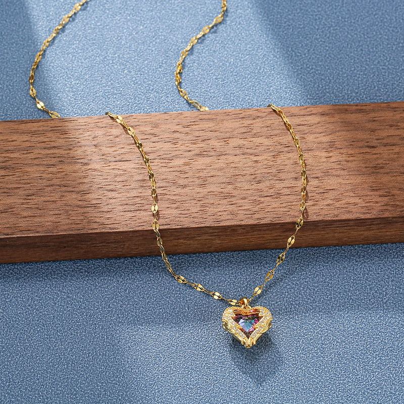 Luxury Zircon Crystal Heart Of Ocean Pendant Stainless Steel Necklace - MERGE.DAY.1.FREESTYLE