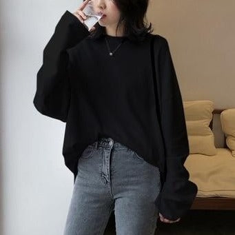 spring autumn Solid long Sleeve oversized tshirt harajuku long T Shirt Women kawaii T-shirts - MERGE.DAY.1.FREESTYLE
