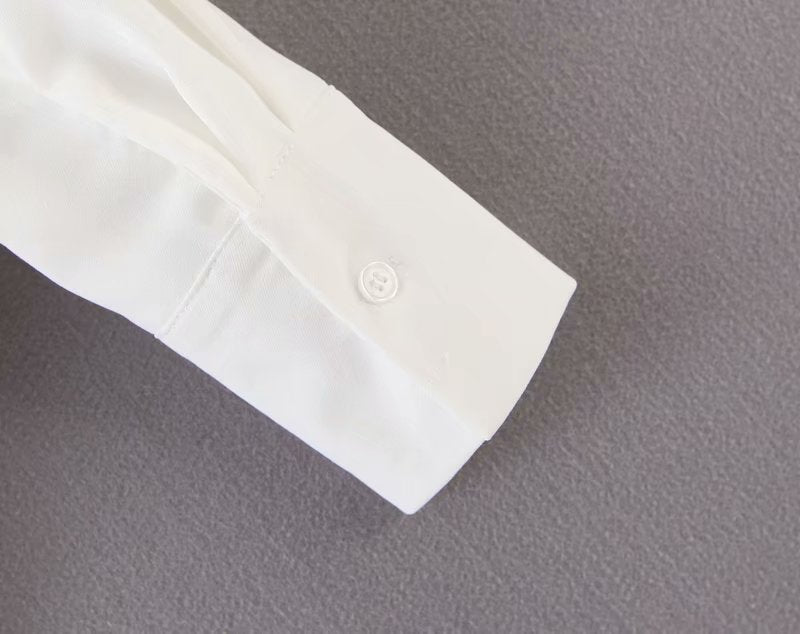mini dress summer long sleeves women irregularity pleated vocation style loose white shirtdress - MERGE.DAY.1.FREESTYLE