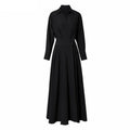 Turn-down Collar Women A-line Dress Long Sleeve Slim Waist Vestidos - MERGE.DAY.1.FREESTYLE