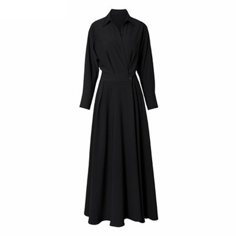 Turn-down Collar Women A-line Dress Long Sleeve Slim Waist Vestidos - MERGE.DAY.1.FREESTYLE