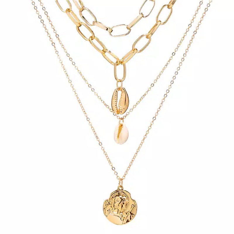 Multi Layer Lock Portrait Pendants Necklaces For Women Gold Metal Key Heart Necklace - MERGE.DAY.1.FREESTYLE
