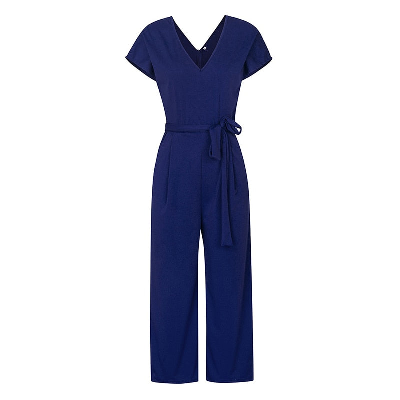 Summer 2022 Streetwear V-neck Jumpsuit Beach Elegant Party One Piece Black Rompers - MERGE.DAY.1.FREESTYLE