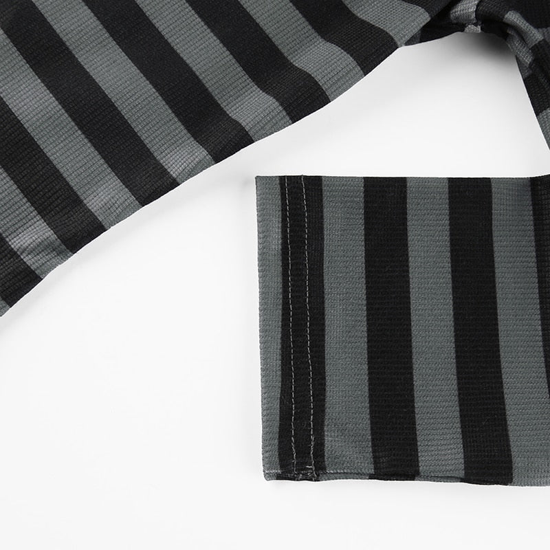 Goth Print Tops Stripe Cute T-Shirts Dark Academia Techwear Button Up V Neck Half Sleeve Sweat Shirts - MERGE.DAY.1.FREESTYLE