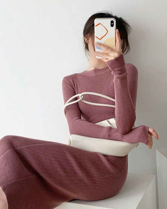 O-neck Slim Sweaters Bodycon Dress Autumn Winter Knitted Vestidos - MERGE.DAY.1.FREESTYLE