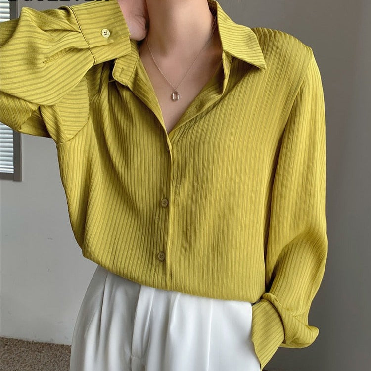 Office Ladies Striped Women Blouses Tops Full Sleeve Loose Shirts - MERGE.DAY.1.FREESTYLE