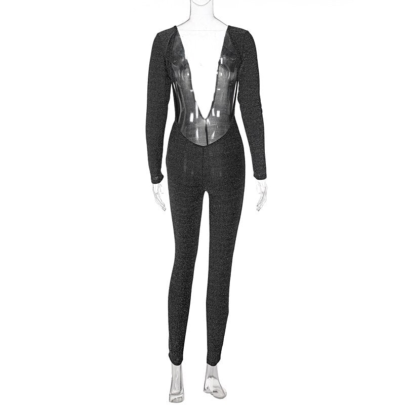 Deep V Neck Skinny Jumpsuit Bodycon - MERGE.DAY.1.FREESTYLE