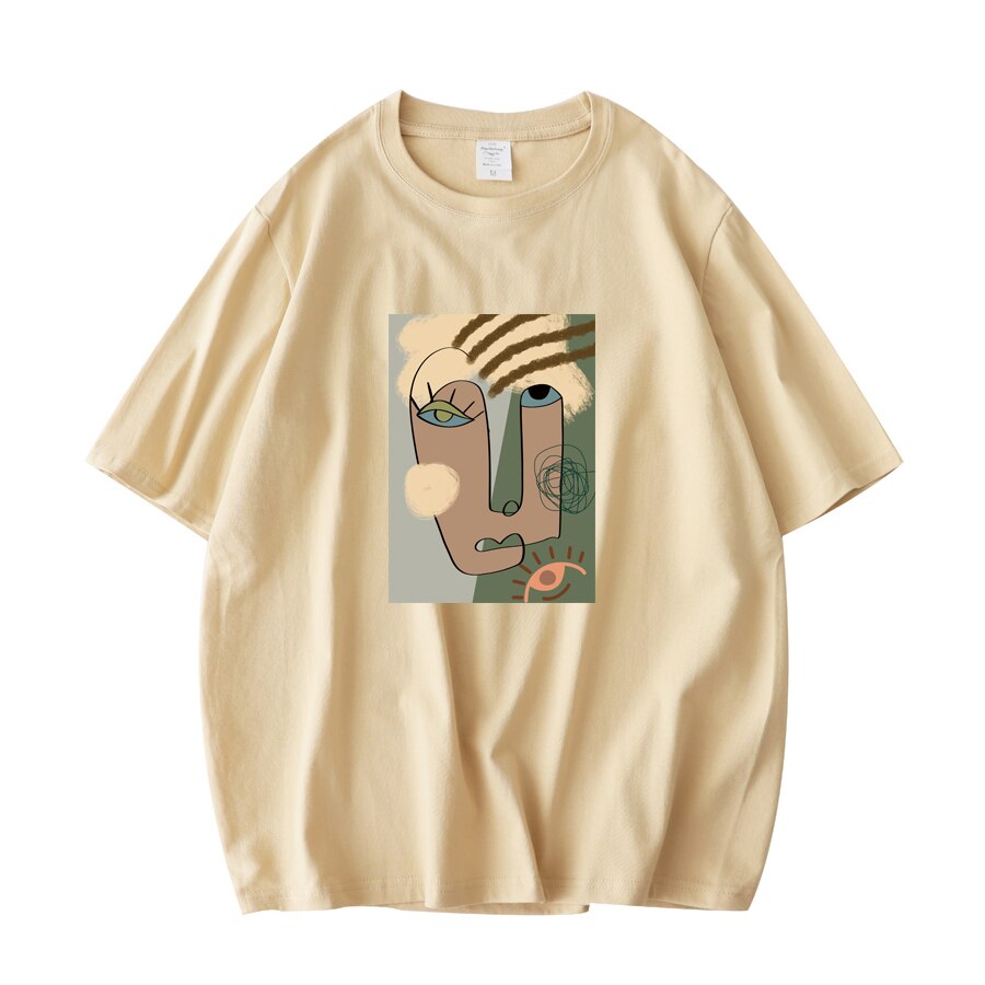 Abstract Pattern Tshirts Lady Cotton Green Summer Tees Lady Short Sleeve Streetwear Tops - MERGE.DAY.1.FREESTYLE