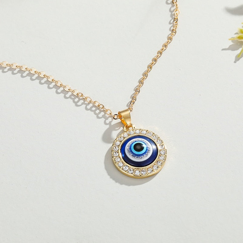 Turkish Evil Eye Pendant Choker Necklace Lucky Blue Evil Eyes Clavicle Chain Necklace - MERGE.DAY.1.FREESTYLE
