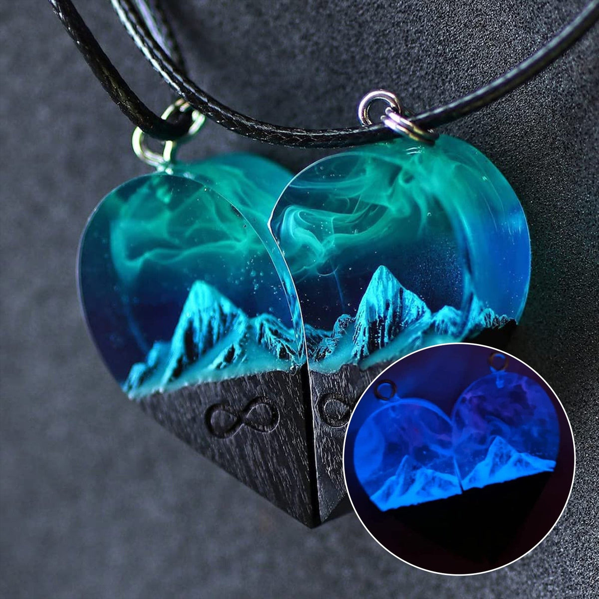 Epoxy Resin Necklace Wooden Pendant Mountains Heart Pendants Paired - MERGE.DAY.1.FREESTYLE