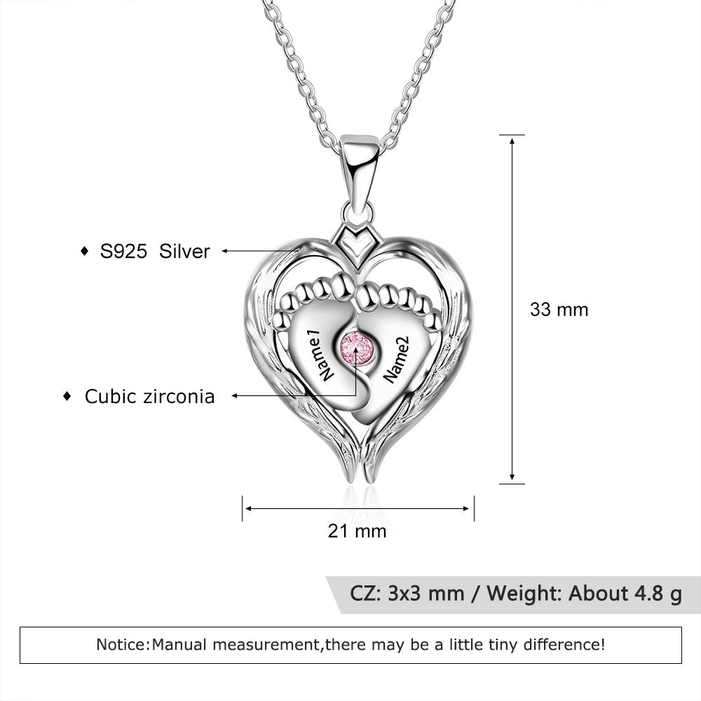 Personalized Baby Feet Necklace with Birthstone Heart Pendant - MERGE.DAY.1.FREESTYLE