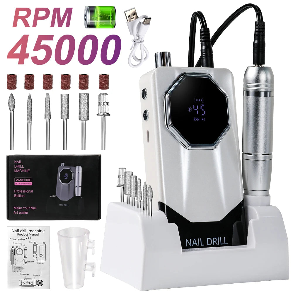 Portable Nail Drill Professional 45000 RPM Rechargeable Electric Nail File Machine Cordless E-File for Acrylic Gel Polishing - MERGE.DAY.1.FREESTYLE