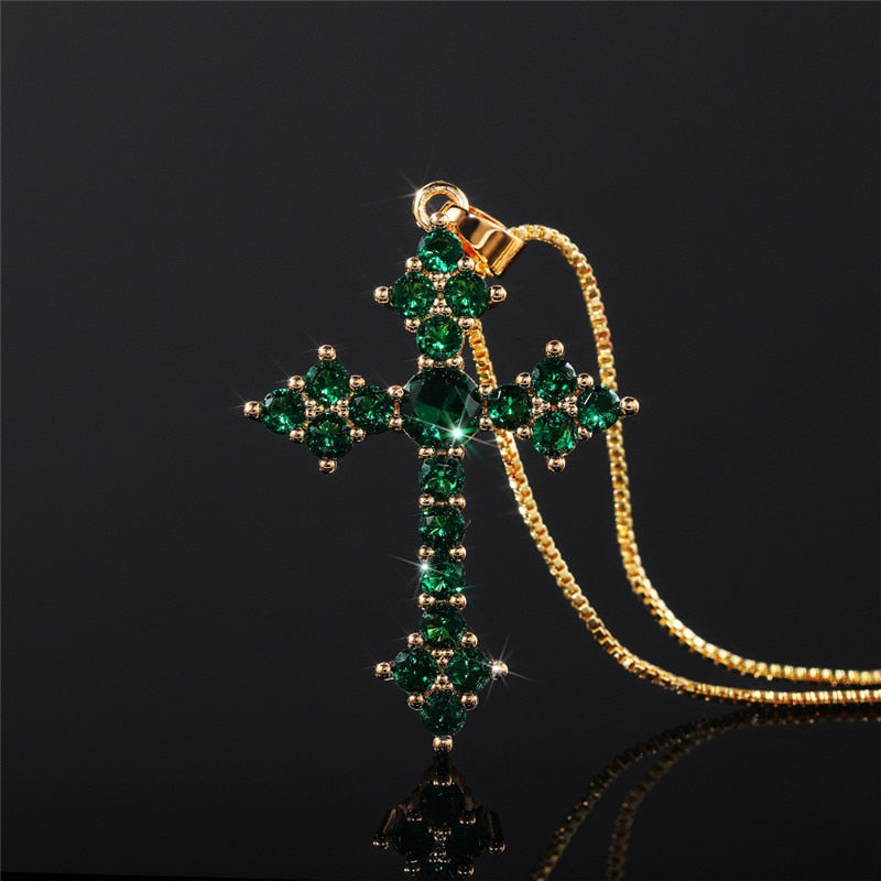 Cross Necklace Fashion White/Rose Red/Green Blue for Women Shiny Stylish Party Accessories - MERGE.DAY.1.FREESTYLE