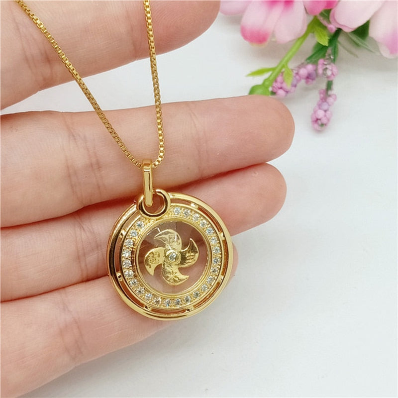 Rotatable Windmill Pendant Necklace AAA Cubic Zirconia Pave Gold Silver Color Crystal Necklace Jewelry - MERGE.DAY.1.FREESTYLE