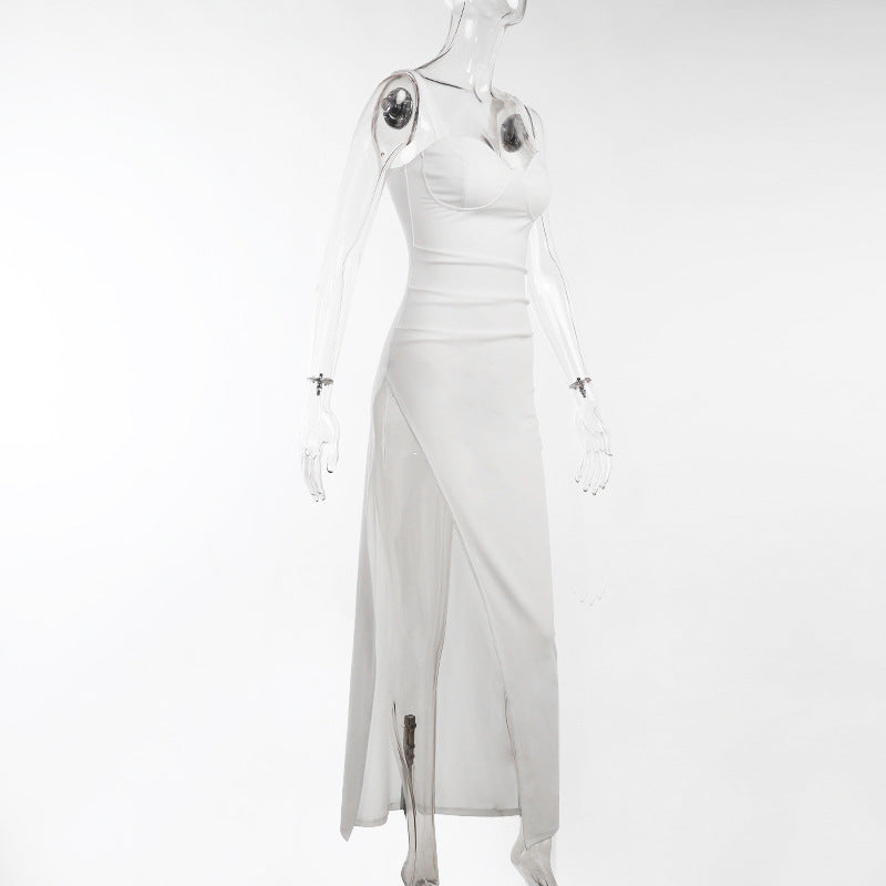 High Split Ankle-length Party Dresses Women Solid White Spaghetti Strap Dress Y2K - MERGE.DAY.1.FREESTYLE