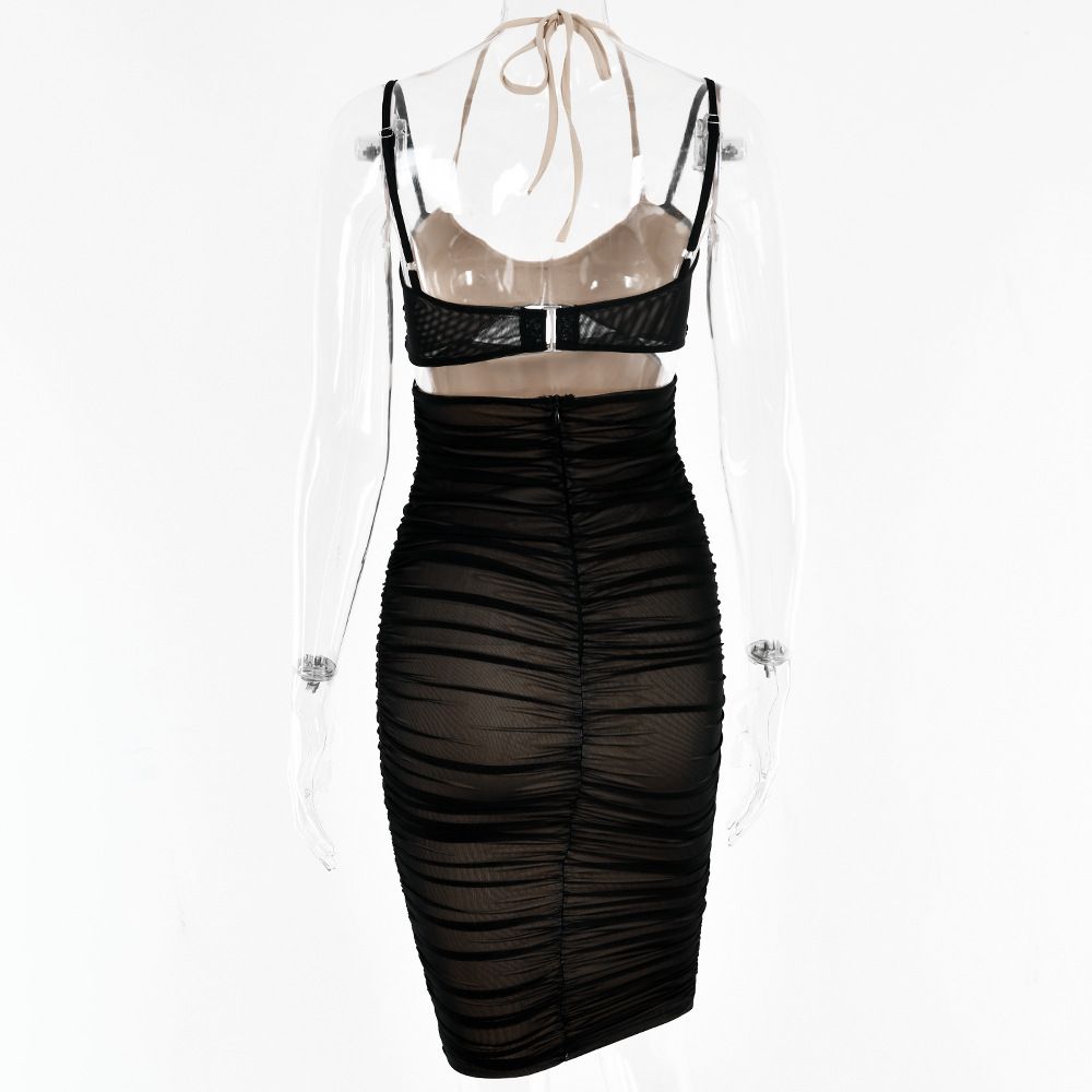 Women Spaghetti Strap Corset Cut Out Lined Long Dress Sexy Ruched Backless Elegant Bodycon - MERGE.DAY.1.FREESTYLE