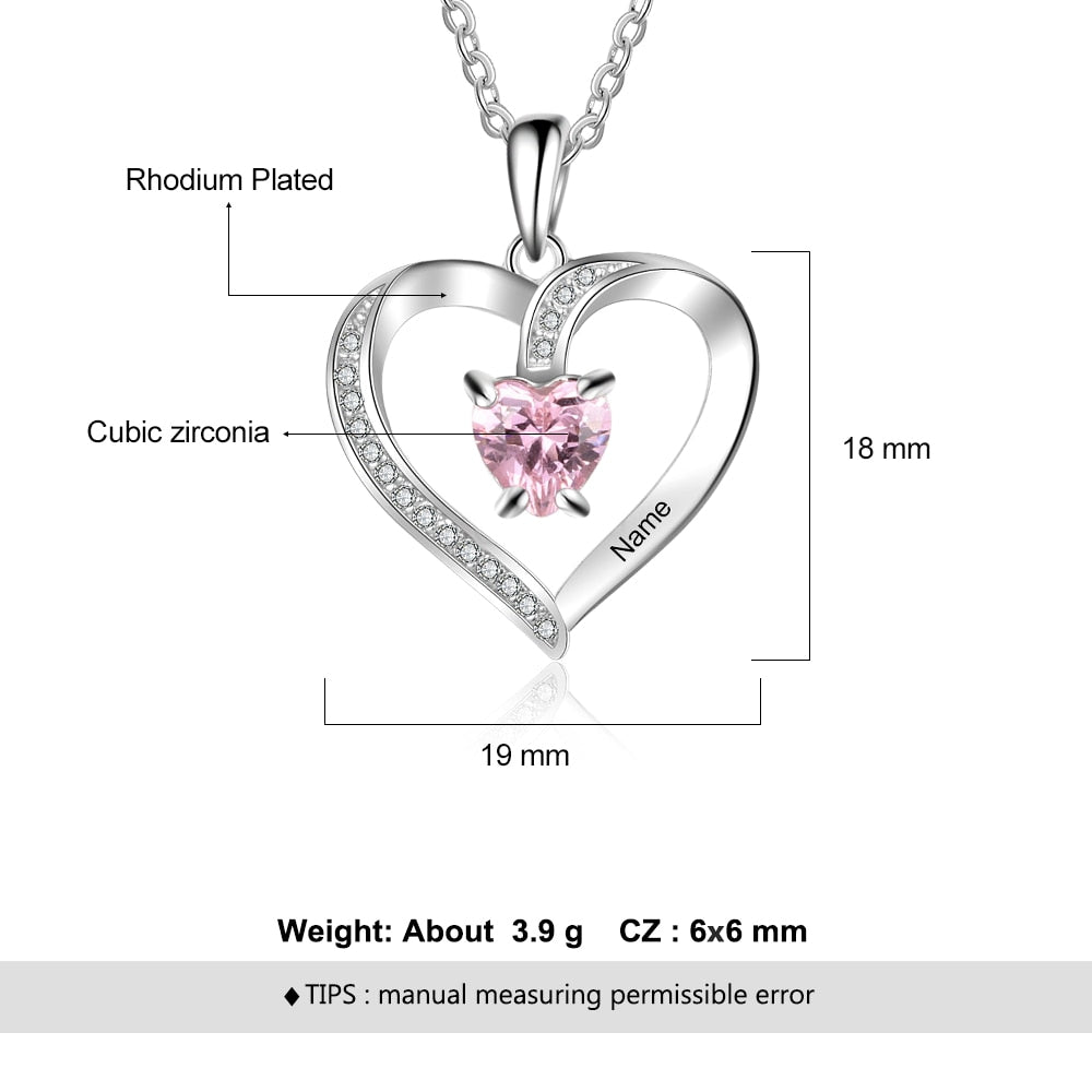 Engrave Name Heart Pendants with Customize Birthstone Necklace - MERGE.DAY.1.FREESTYLE