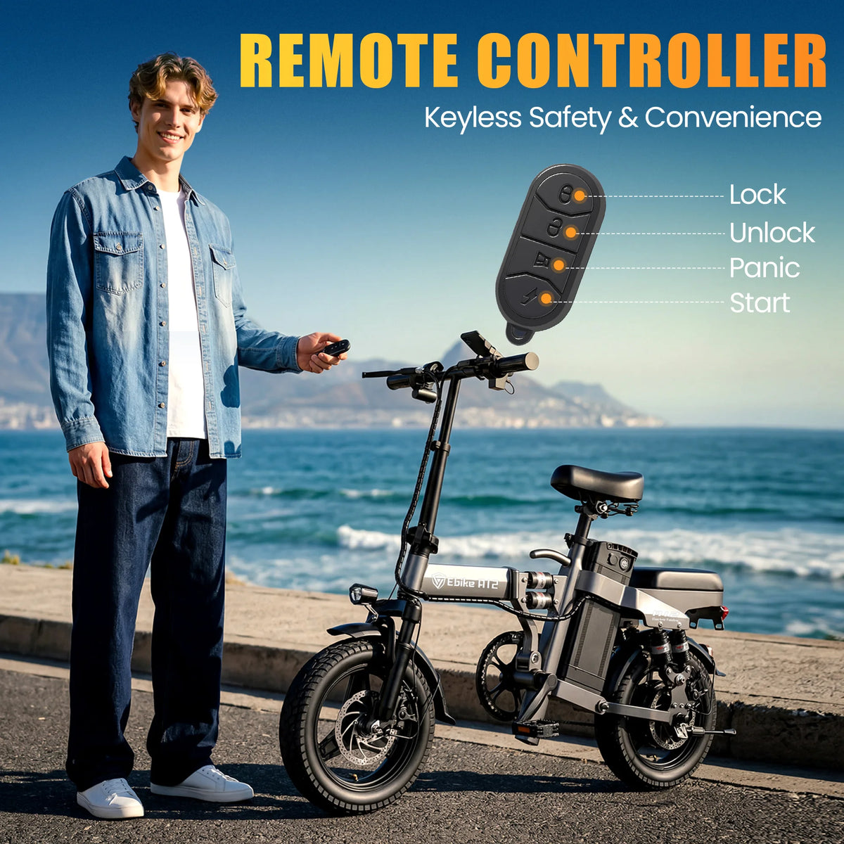 A12 48V15Ah US Fast Shipping DTTZH Electric Foldable Bicycle Ebike E-bike 1000W Peak 14"FatTire EBike Removable Lithium Battery - MERGE.DAY.1.FREESTYLE