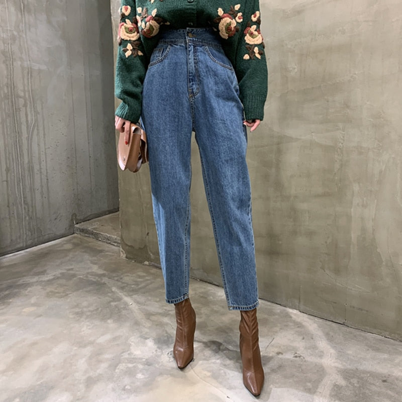 Harem Jeans Pants High Waist Loose Denim Jeans Female Buttons Trousers - MERGE.DAY.1.FREESTYLE