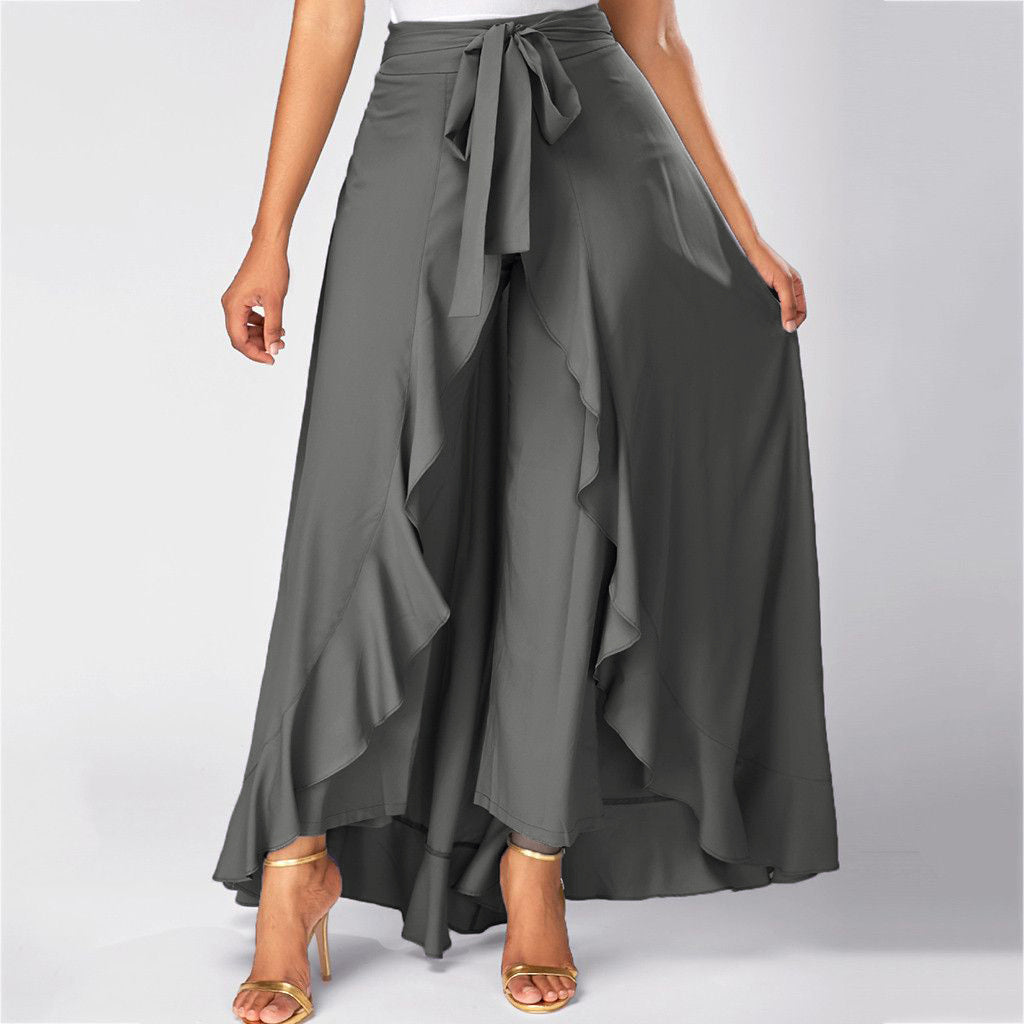Women Pants Causal Ruffle Drawstring TrouserHigh Waist Loose Dancing Outfits Palazzo Skirt - MERGE.DAY.1.FREESTYLE