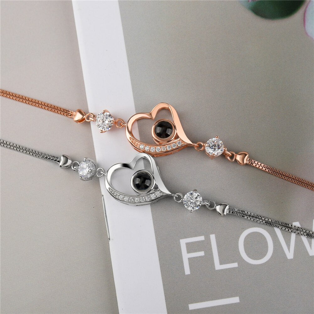Customize Photo Name Projection Bracelet For 100 Languages Heart Chain Bracelets - MERGE.DAY.1.FREESTYLE