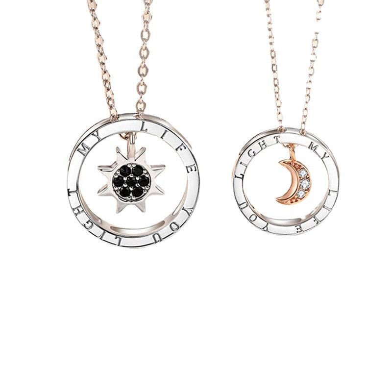 couple silver color ring sun and moon two-color pendant necklace jewelry gift - MERGE.DAY.1.FREESTYLE