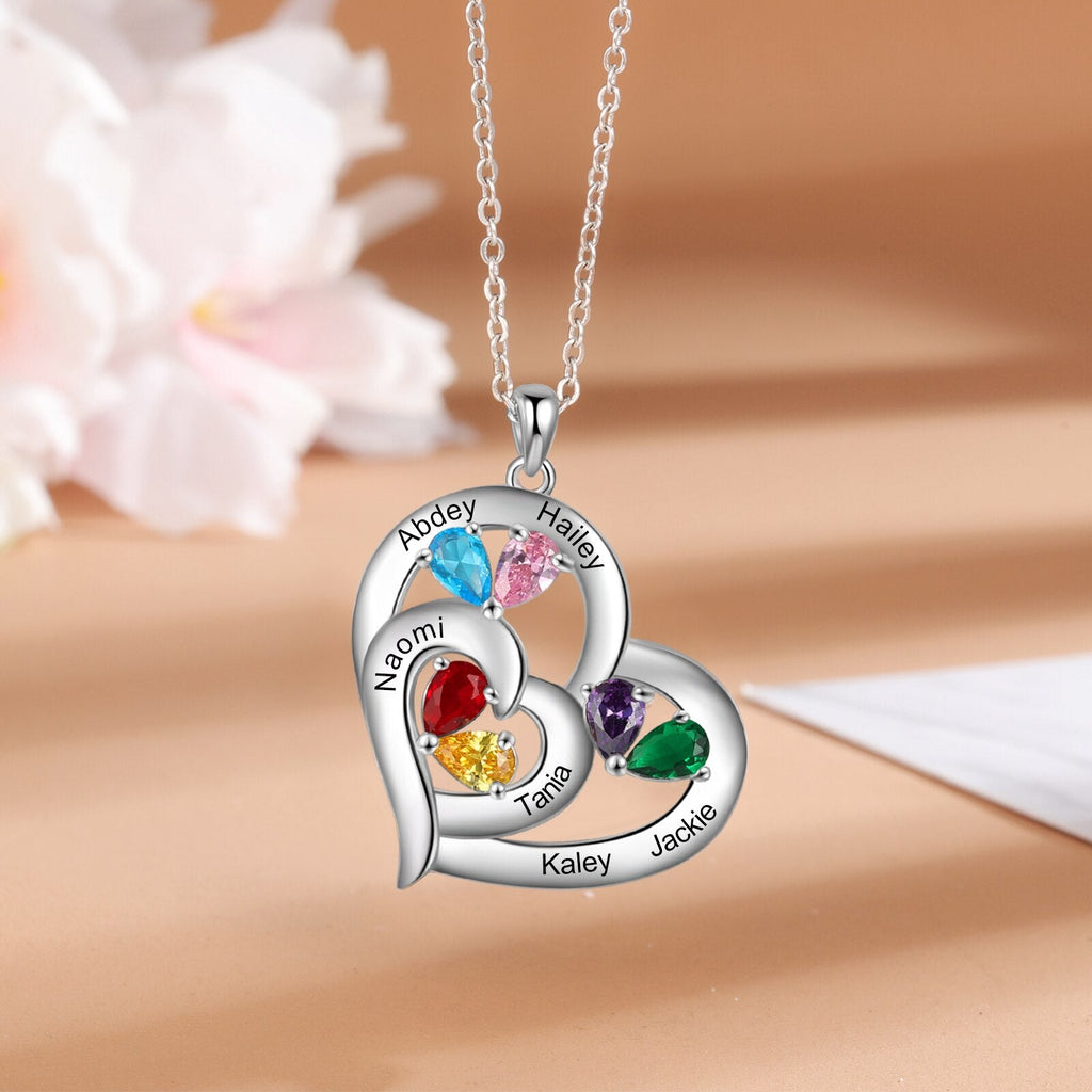 Personalized 1-6 Name Engraving Heart Pendant DIY Birthstone Necklace - MERGE.DAY.1.FREESTYLE