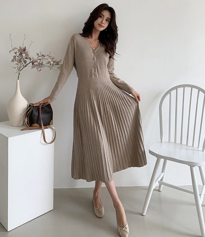 Single-breasted Women Sweater Dress Knitted Belted Female A-line soft dresses - MERGE.DAY.1.FREESTYLE