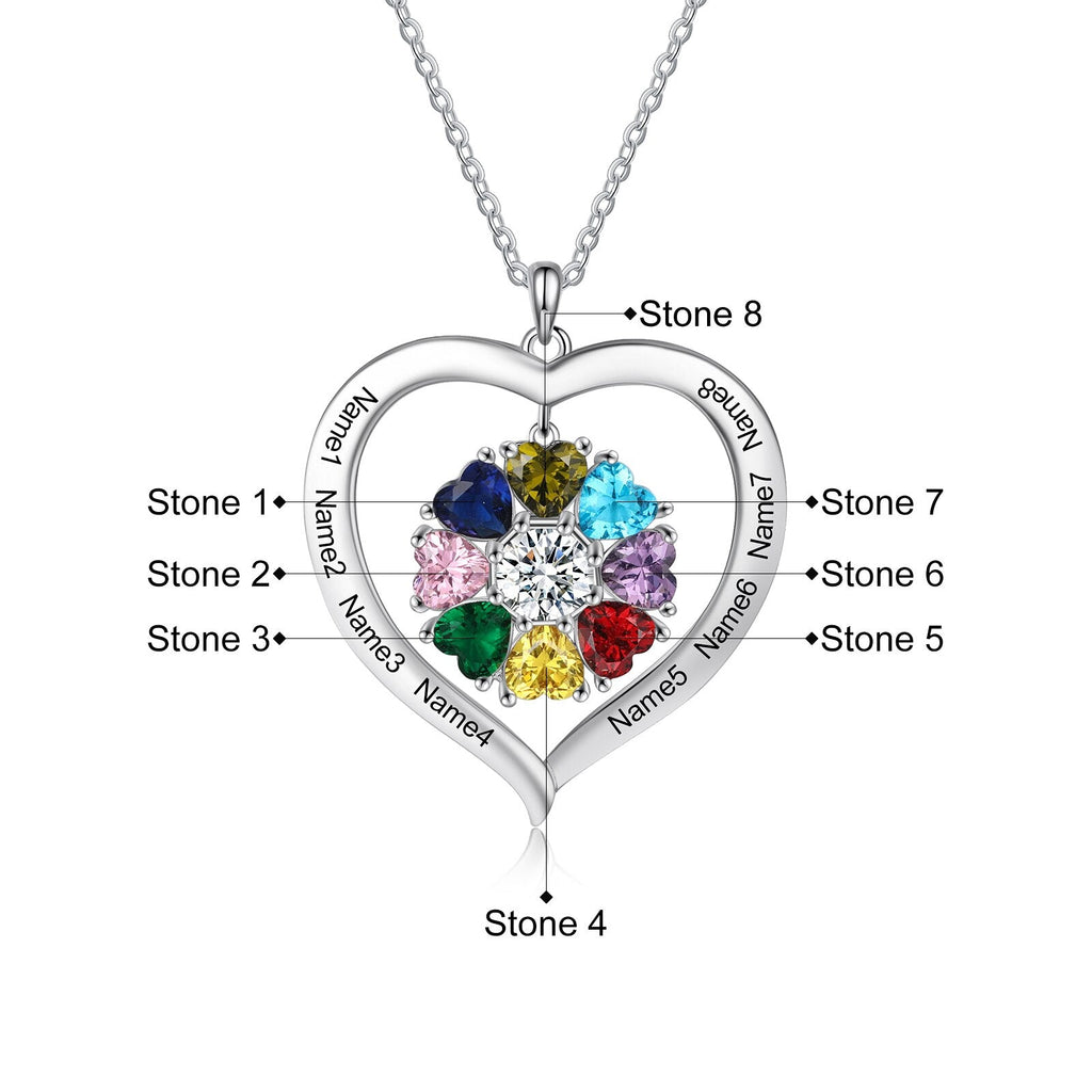 Personalized Heart Name Necklace with 1-8 Engraving Birthstone Pendant - MERGE.DAY.1.FREESTYLE