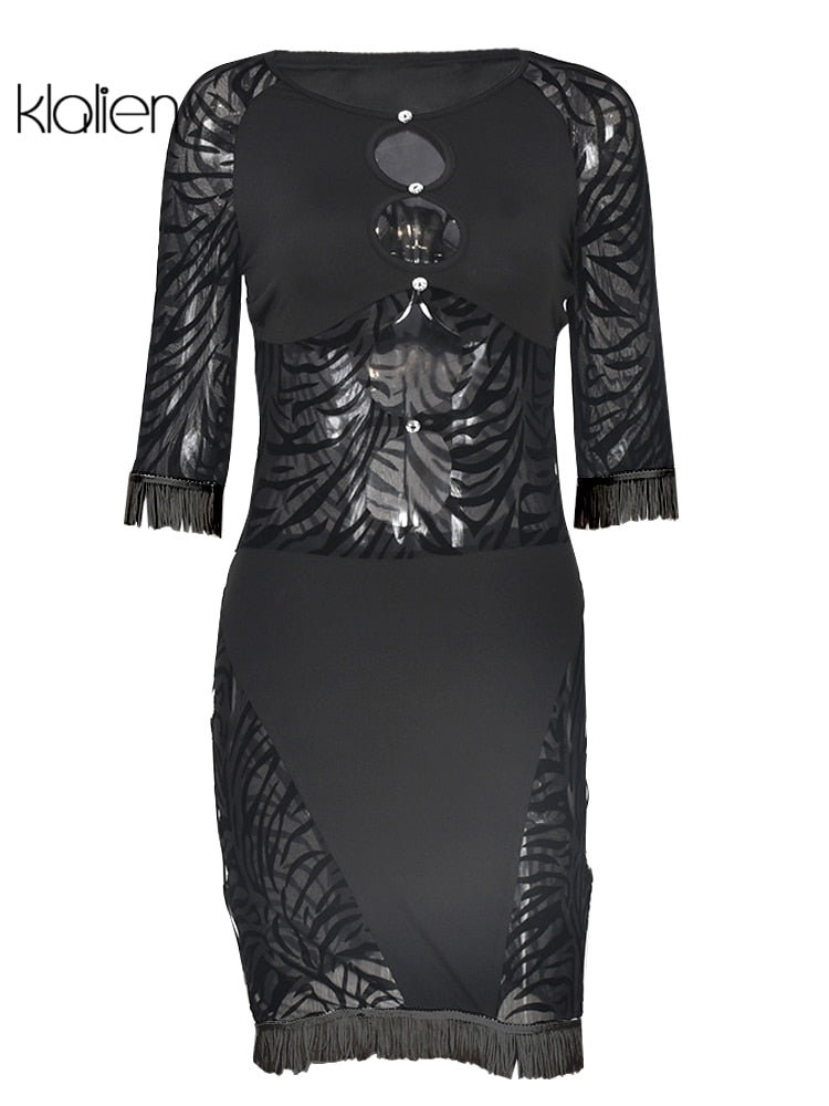 Cut Out Sexy Zebra Mesh Transparent Women's Pencil Short Dresses Mini Dress for Beach Bodycon - MERGE.DAY.1.FREESTYLE