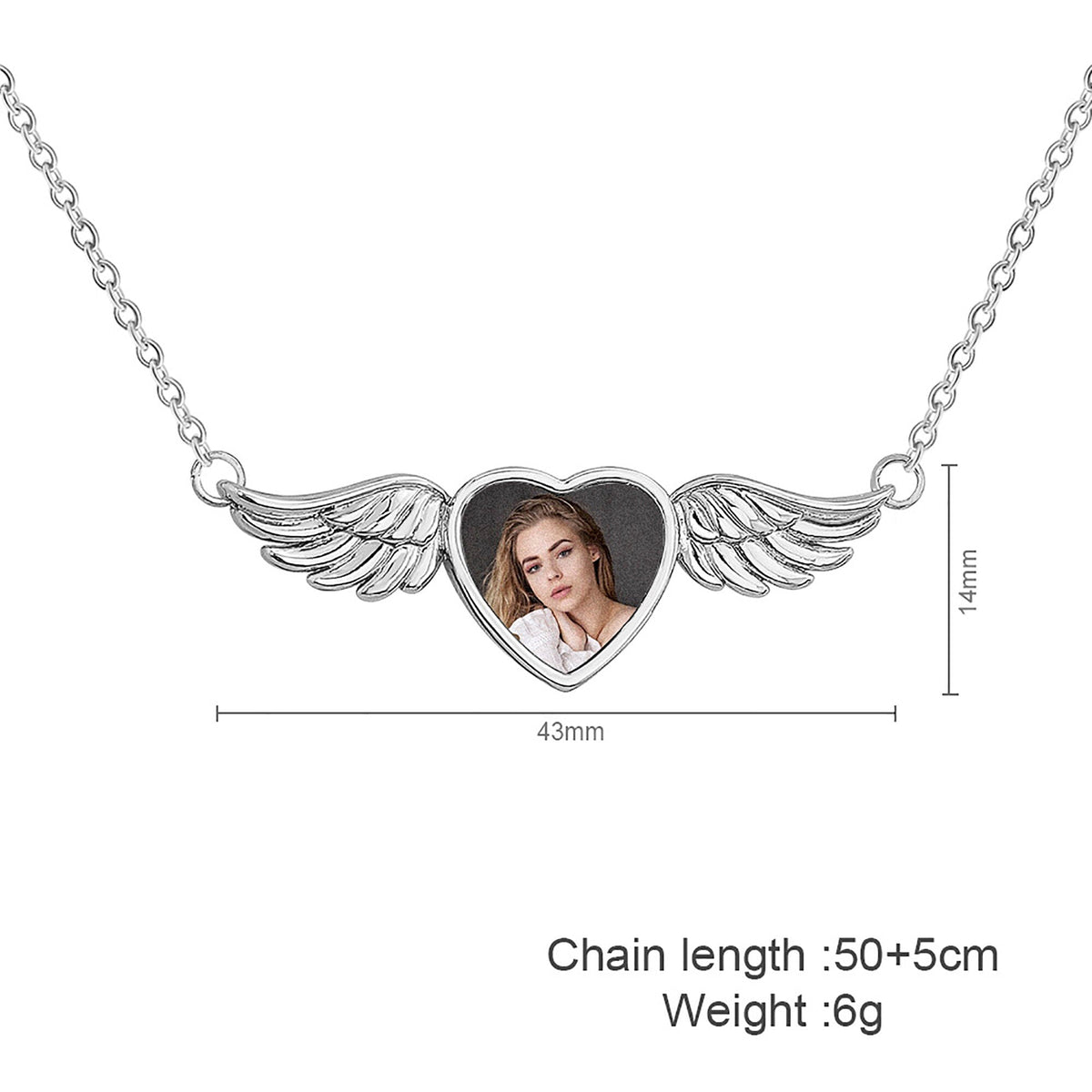 Engraved Text Custom Photo Angel Wing Heart Shaped Jewelry Gifts - MERGE.DAY.1.FREESTYLE