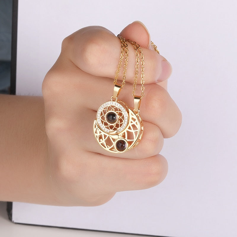 Sun And Moon Love Memory Confession 100 Languages I Love You Necklace Projection Gold Chian Couple Pendant - MERGE.DAY.1.FREESTYLE