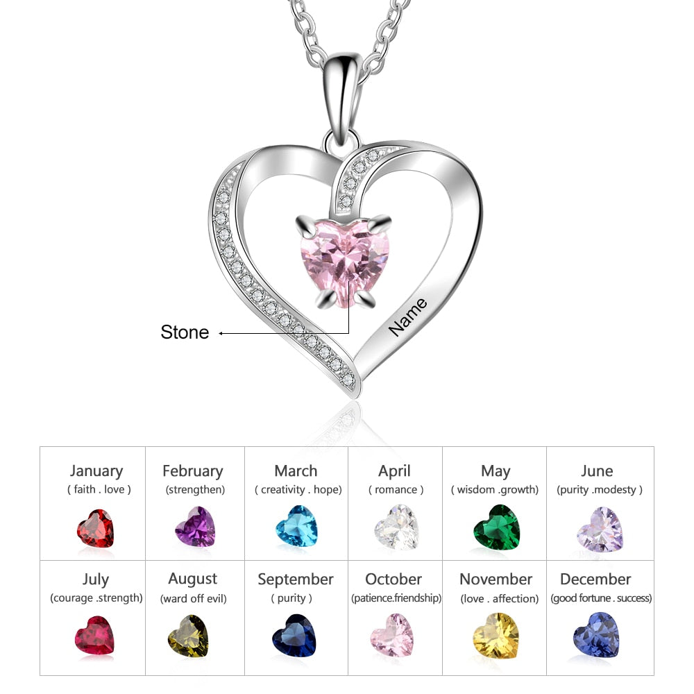 Engrave Name Heart Pendants with Customize Birthstone Necklace - MERGE.DAY.1.FREESTYLE