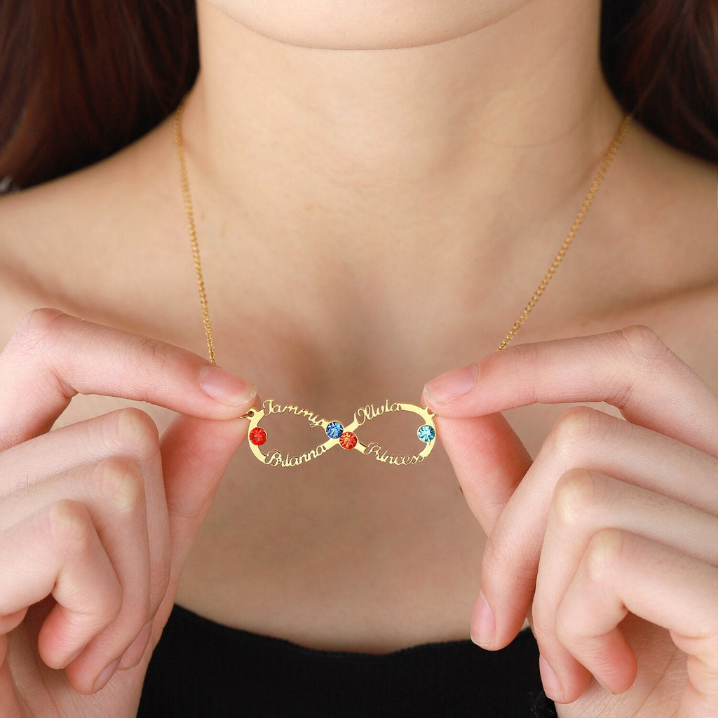 Custom Name Necklace Custom Infinite Loop Necklace Pendant Personalized Birthstone - MERGE.DAY.1.FREESTYLE