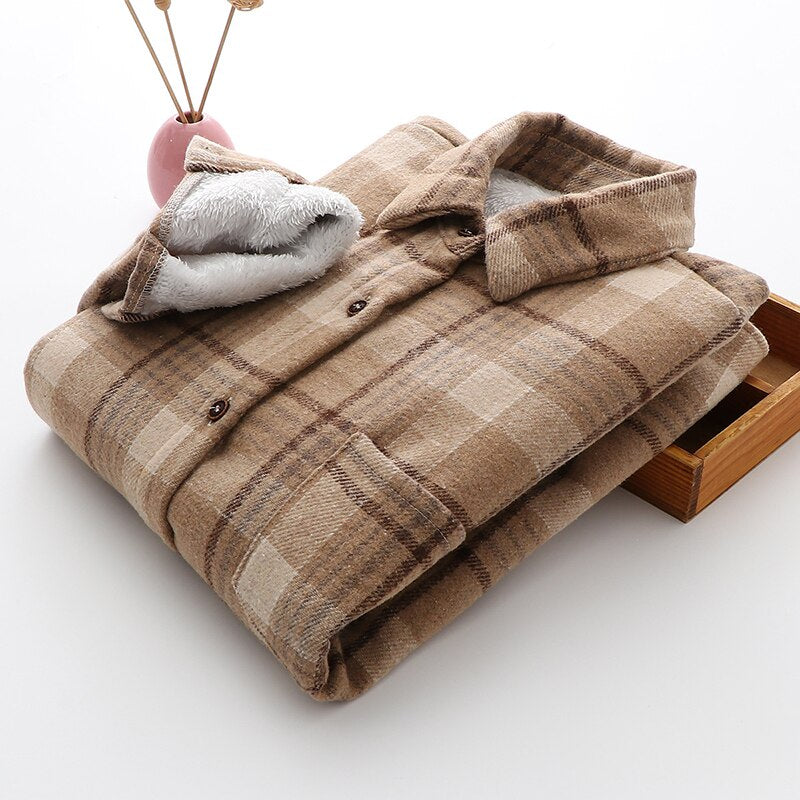 Velvet Thicken Plaid Shirts Blouses Autumn Winter Warm Shirts - MERGE.DAY.1.FREESTYLE