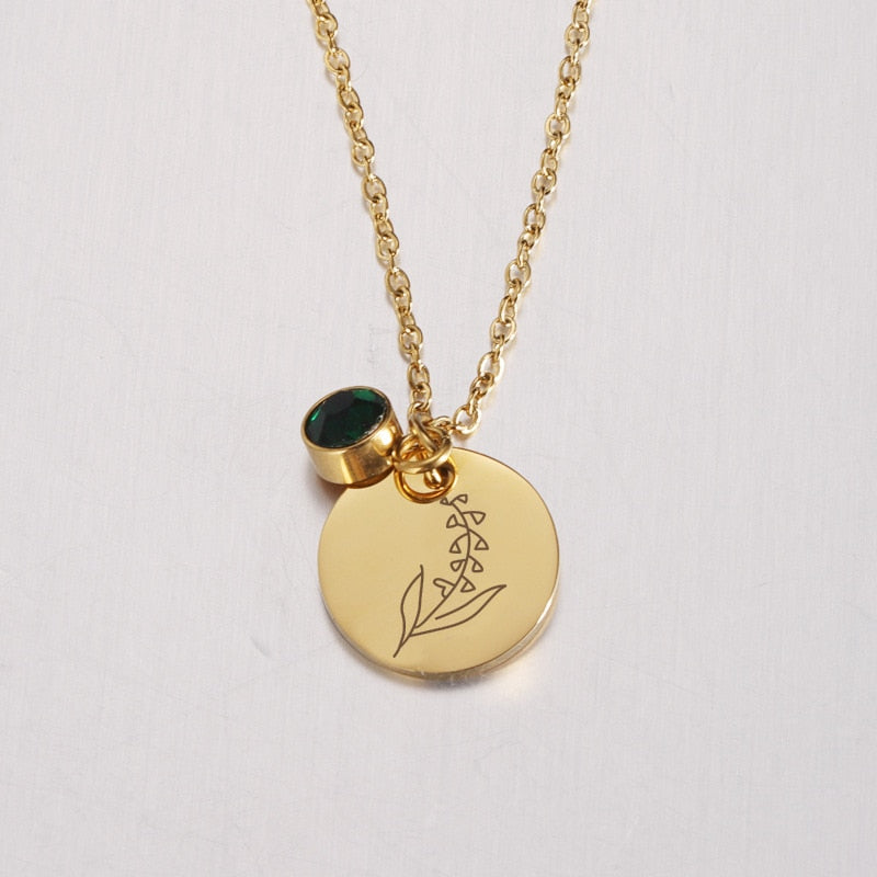 Stainless Steel Birth Flower Necklaces Birthstone Choker Necklace - MERGE.DAY.1.FREESTYLE