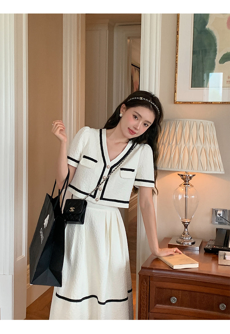 Vintage Summer Short Sleeve Top + High Waist Mini Skirt Suits Ensemble Femme - MERGE.DAY.1.FREESTYLE