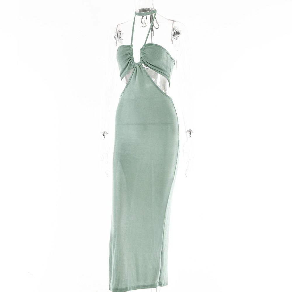Women Halter Cut Out Backless Corset Midi Dress High Waist Split Slim Grunge Vestidos 2022 Summer - MERGE.DAY.1.FREESTYLE