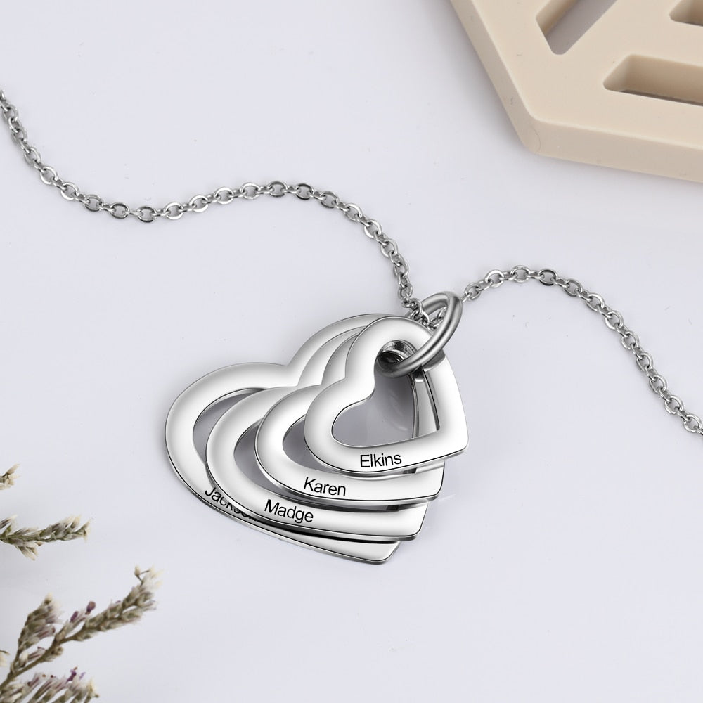 Personalized Family Necklace with 2-4 Names Heart Engraved Necklace - MERGE.DAY.1.FREESTYLE